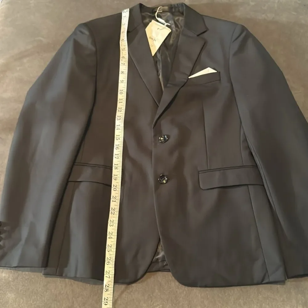 Men’s Black Formal Suit Jacket Blazer 2 Button Closure Notched Lapel Size 34 NEW